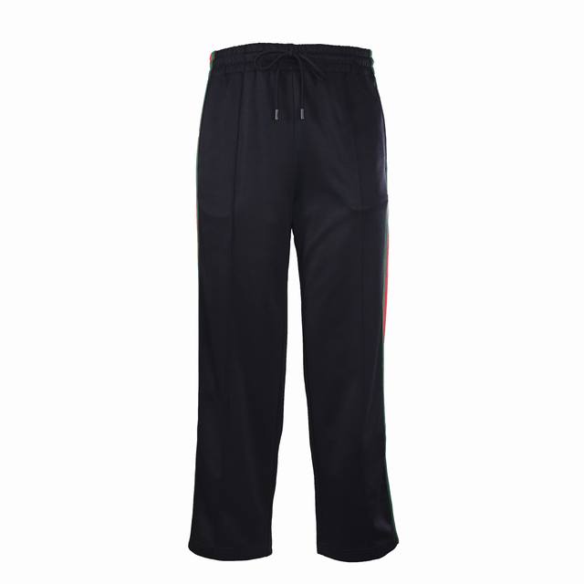 Gucci Red and Green Webbing Drawstring Trousers. The fabric is a 55% polyester a