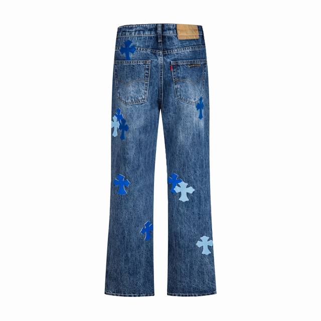 High-quality Chrome Hearts leather-label cross-stitch embroidered jeans, unisex