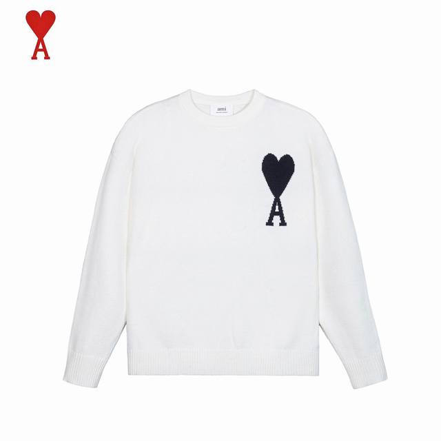 Ami Classic Heart Jacquard Crew Neck Sweater Net weight 730G Strongest on the ma