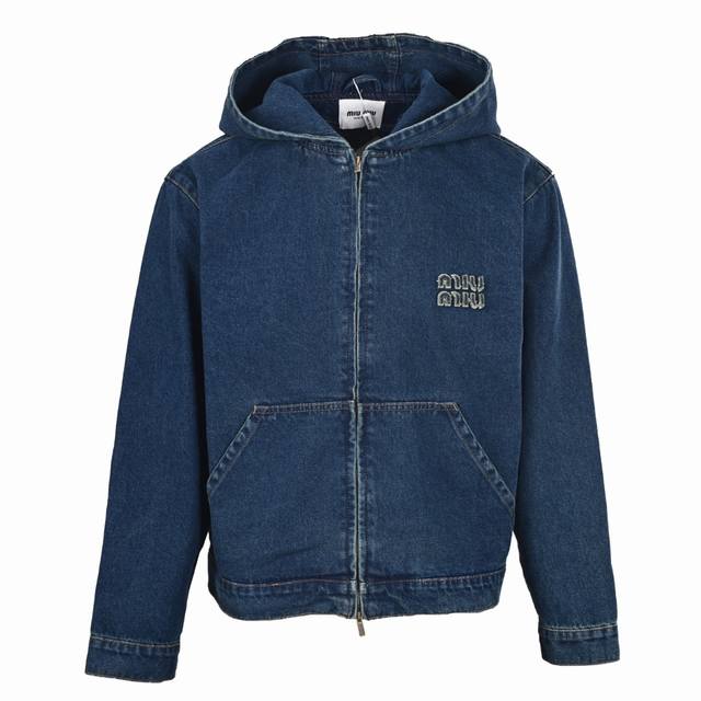 Miu Miu Mm Embroidered Zipper Hooded Denim Jacket ( ). Authentic product purchas