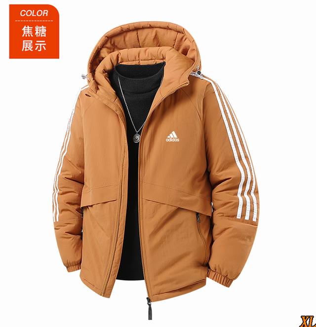 Adidas Exclusive Real Shot New Winter High-Quality Distressed Fabric Three-Stri