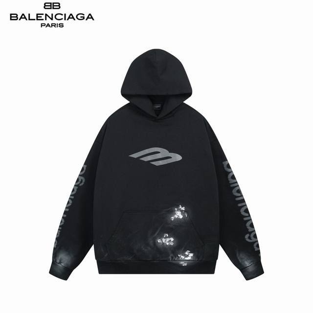 Balenciaga 25Fw Hand-painted Distressed Hooded Sweatshirt ( ). Sold in boutiques