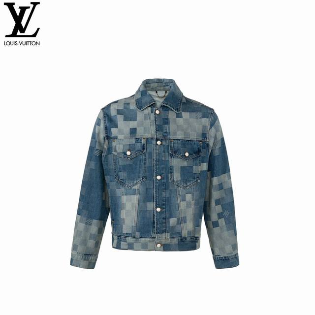 Louis Vuitton 24Ss Mosaic Checkerboard Denim Jacket ( ). This military-style che
