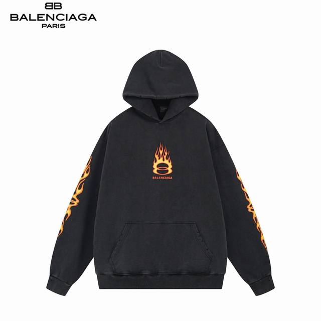 Balenciaga 25Fw Flame Direct Injection Distressed Hooded Sweatshirt (New Arrival
