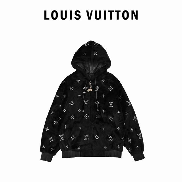 Louis Vuitton 24Ss Rhinestone Fur Sheath Zip-Up Hooded Jacket. Wang Hedi's same