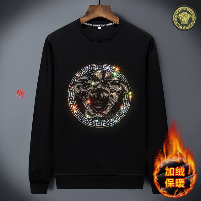 Fleece-lined 160 Versace European Style Trendy Brand Rhinestone Long-Sleeve T-S