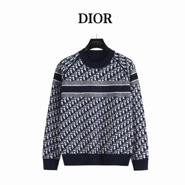 Dior 23Fw Oblique monogram jacquard cashmere reversible crew neck sweatshirt. Th