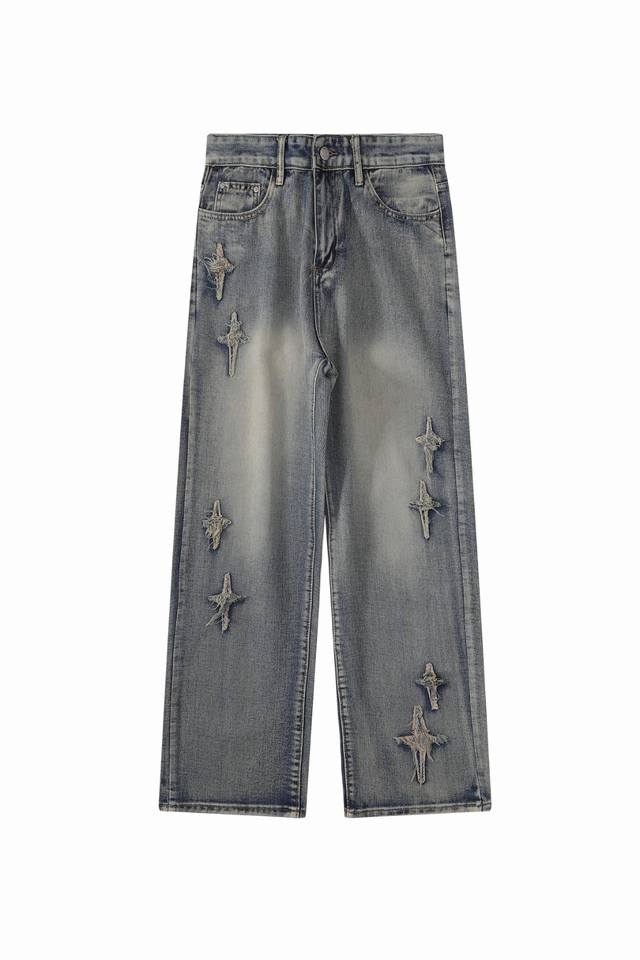 High-quality Chrome Hearts distressed cross-wash jeans, unisex. Suitable for al