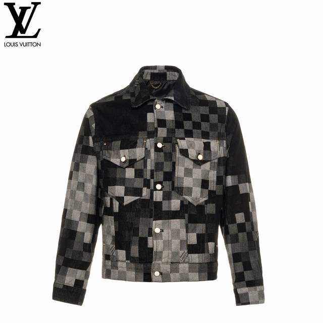 Louis Vuitton Pharrell Williams Collaboration Mosaic Checkered Denim Jacket. Thi