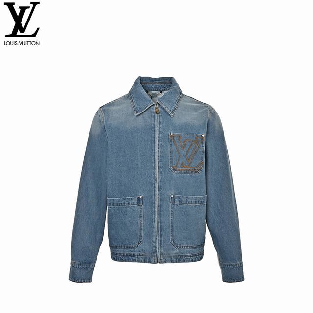 Louis Vuitton 25Ss embroidered pocket zip-up denim jacket, embroidered chest poc