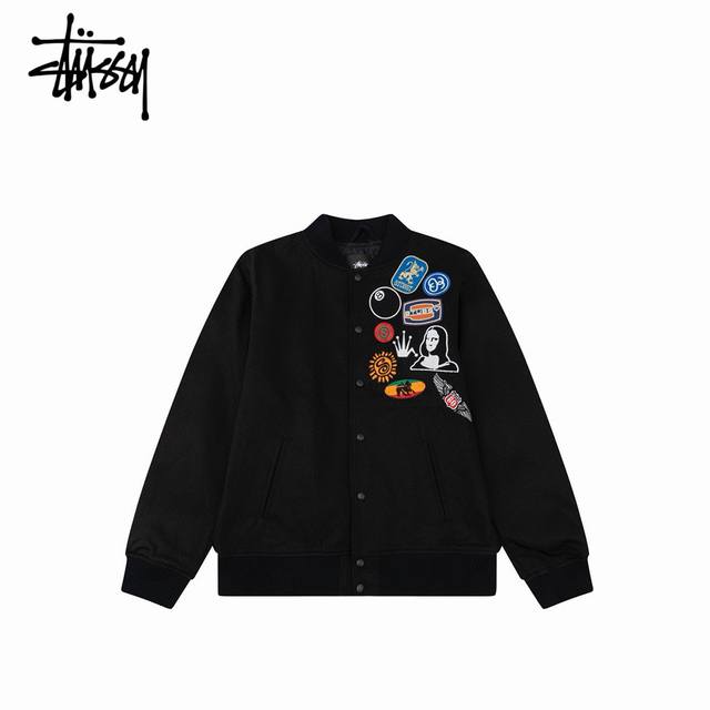 Stussy 25Ss Badge Applique Embroidered Baseball Jacket New Classic Trendy Appli