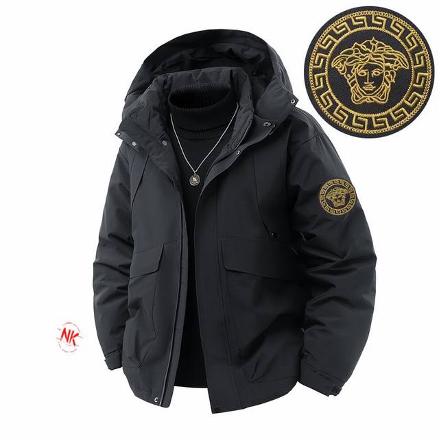 Embroidered Logo 90% White Duck Down Versace Winter Coat Hooded Cotton Jacket Me