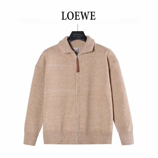 Lowew Loewe logo jacquard wool blend turtleneck zip-up cardigan. The cardigan em