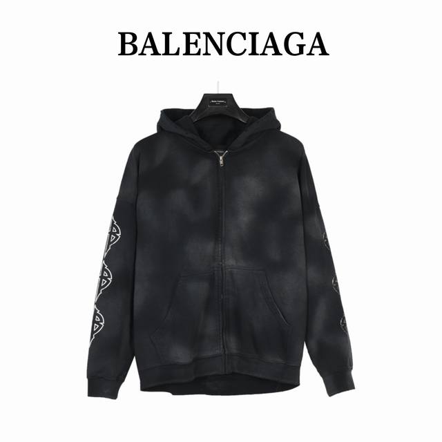 Balenciaga Reverse Eiffel Tower Zipper Hooded Jacket. Heavyweight fabric with a