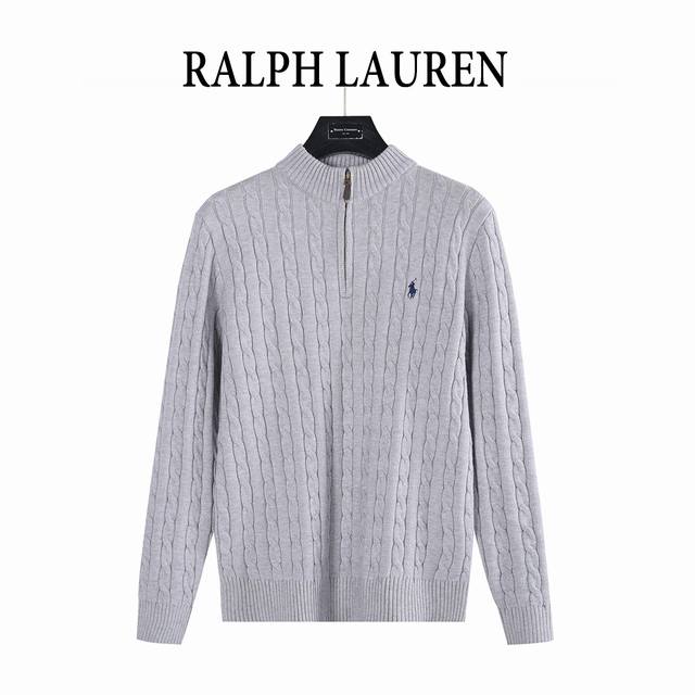 Ralph Lauren Classic Cable Knit Half-Zip Sweater. Features a high-density Behrin