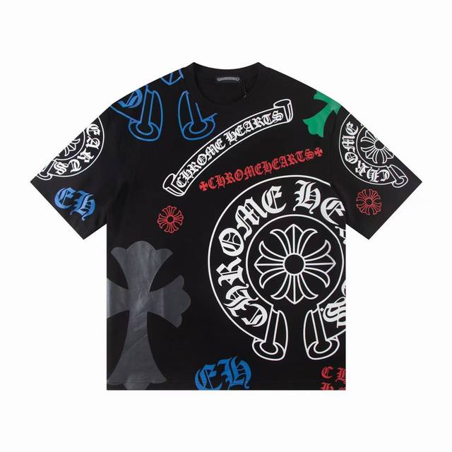 High-quality Chrome Hearts logo all-over print short-sleeved T-shirt! The entir