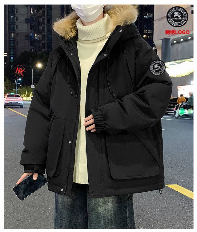 Embroidered Logo 90% White Duck Down Burberry White Duck Down Jacket! Short, gra