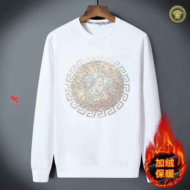 Fleece-lined 160 M-7XL Versace European Style Trendy Brand Rhinestone Long-Slee