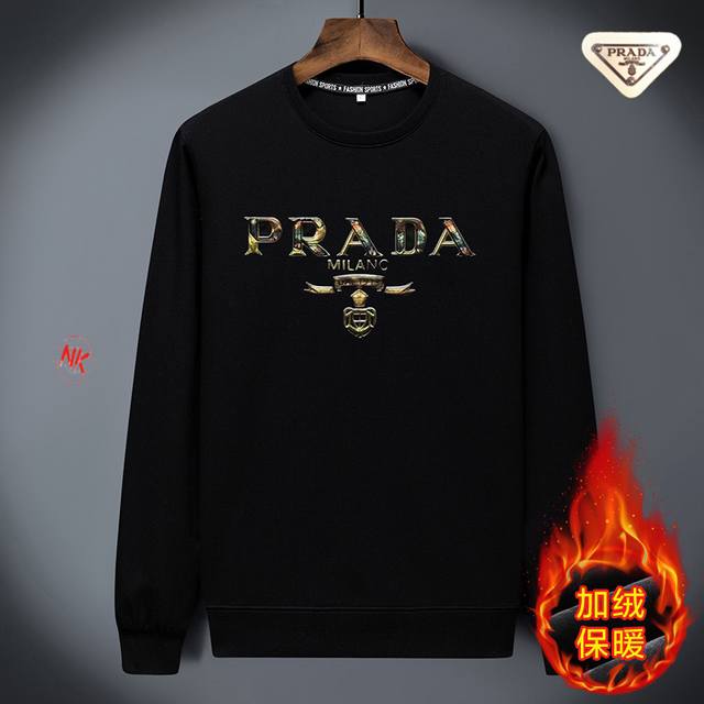 Fleece-lined 160 M-7XL Prada European Style Trendy Brand Rhinestone Long-Sleeve