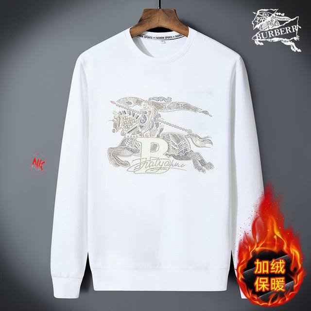 Fleece-lined 160 M-7XL Burberry European Style Trendy Brand Rhinestone Long-Sle