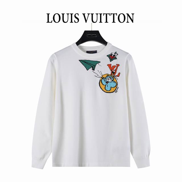Louis Vuitton 25Fw Playful Paper Airplane Knit Jacquard Sweater. This item uses
