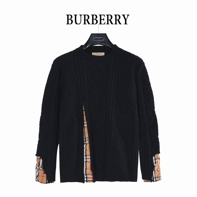 Burberry Faux Two-Piece Check Patchwork Crew Neck Sweater. This classic and styl