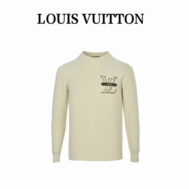 Louis Vuitton Crew Neck Sweater with Monogram Leather Tag on Chest. This new LV