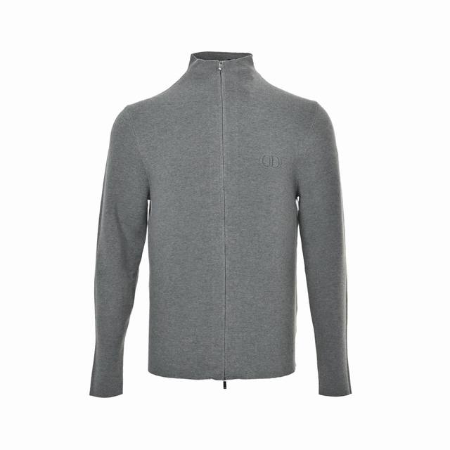 Dior Cd Logo Embroidered Embossed Zipper Sweater Cardigan. Made of custom-woven