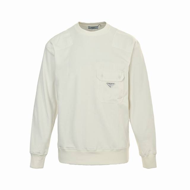 Prada Pocket Triangle Label Nylon Patchwork Crew Neck Sweatshirt. Made of 480g