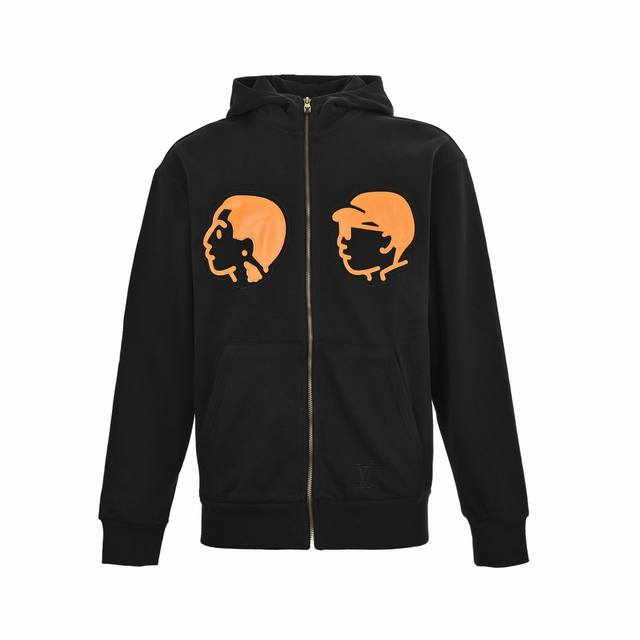 Louis Vuitton 25Fw Nigo Collaboration Leather Embroidered Zipper Jacket. Made of