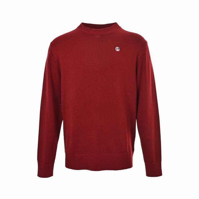 Gucci 25Fw Crew Neck Sweater with Double G Embroidery on Chest. Authentic produc