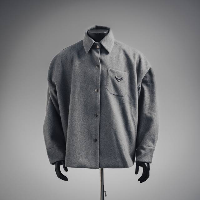 Prada 25Ss Cashmere Triangle Logo Shirt Jacket ( , Grey, ). Originally purchas