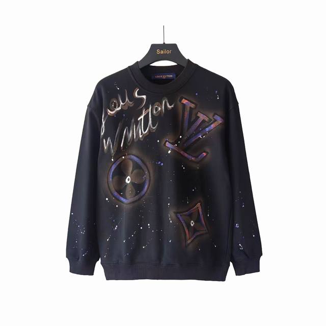 Real shot details + size chart. Louis Vuitton hand-painted pattern couple's crew