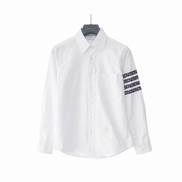 Real shot details + size chart Thom Browne. New long-sleeved shirt with embroide