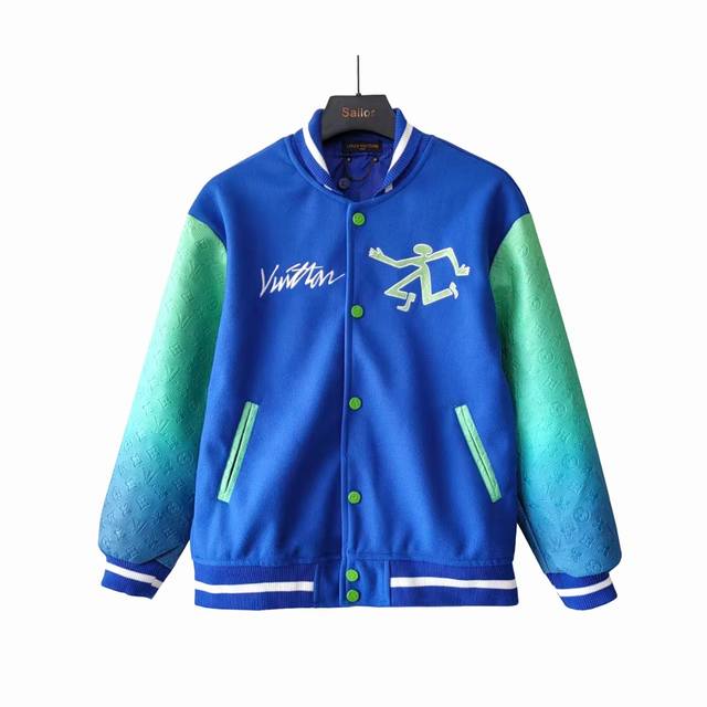 Real Shot Details + Size Chart Louis Vuitton Gradient Blue-Green Sleeve Baseball