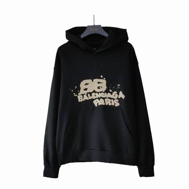 Real shot details + size chart Balenciaga BB hand-painted graffiti hoodie Import