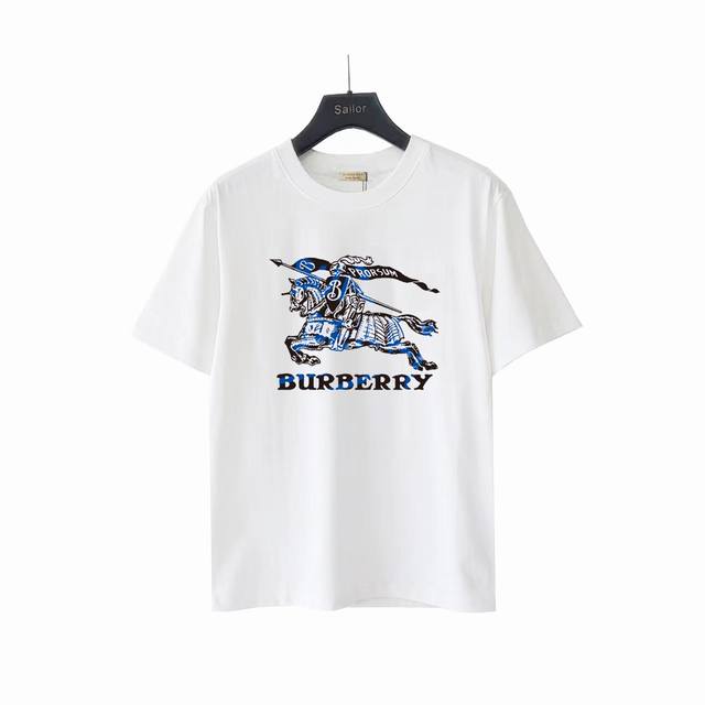 Real shot details + details Burberry new blue and black equestrian short-sleeved