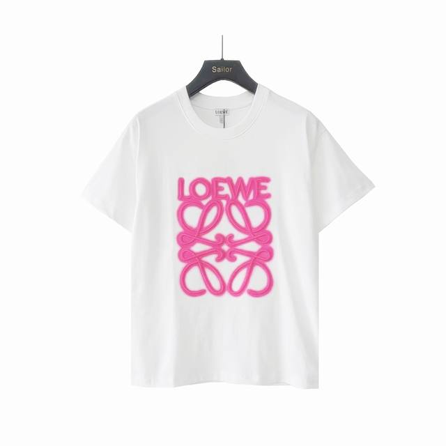 Real shot details + size chart. Loewe neon embroidered fluorescent pink short-sl