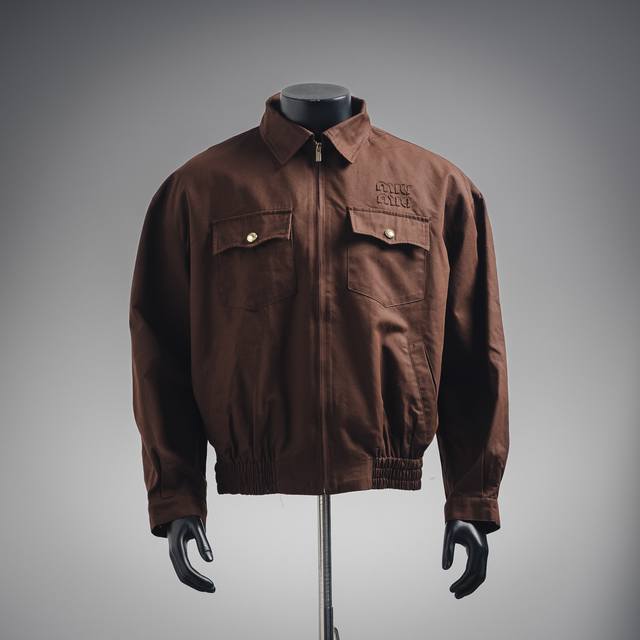 Miumiu 25Ss Coffee-colored Harrington Jacket with Chest Pocket ( ). Originally p