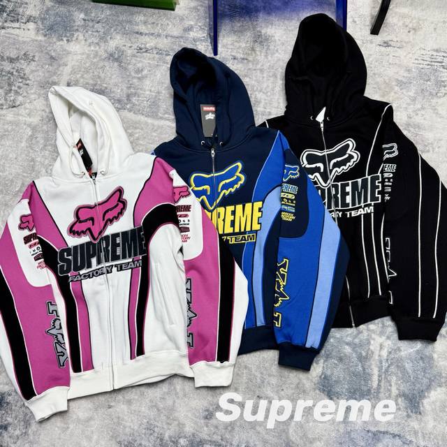 Supreme X Fox Racing Fw25 Week 9 Zip Up Hooded Sweatshirt, Logo Pattern, Unisex
