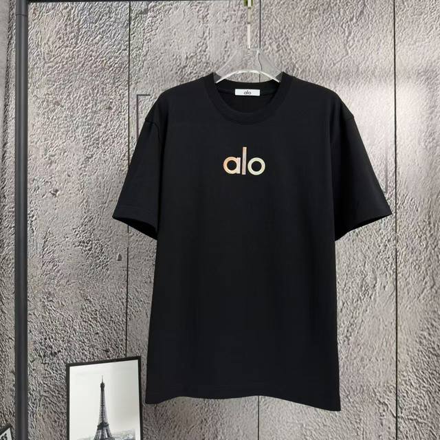 Alo 2026 Spring/Summer New Short-Sleeve T-Shirt Heavyweight Pure Cotton 3D Silic
