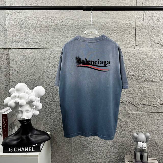 Balenci*Ga Paris*Summer New Style Die-Dye Gradient Distressed Letter Logo Print