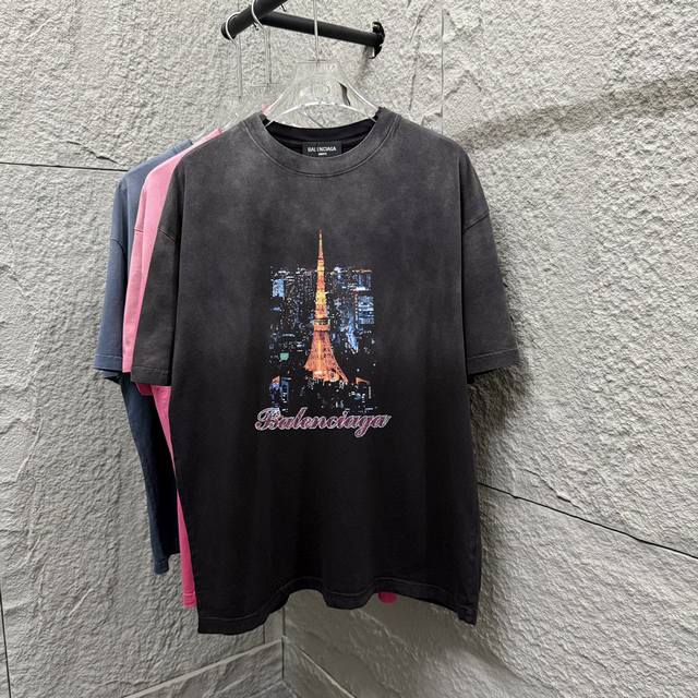 Balenci*Ga Paris*2025 Summer New Style Die-Dye Gradient Distressed Model Letter