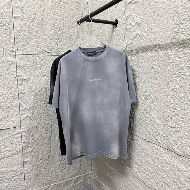 Balenci*Ga Paris*2025 Summer New Style Die-Dye Gradient Distressed Letter Embroi