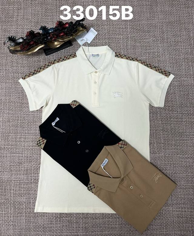 Burberry lapel men's open-chest style 33015B, pure cotton fabric, embroidery, b