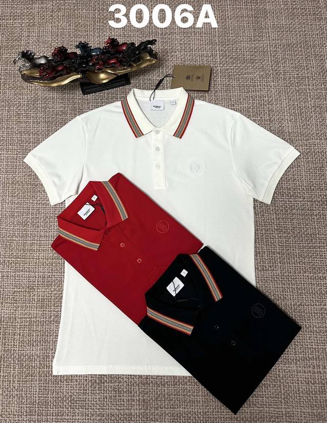 Burberry 3006A Men's Open-Chest Collar Pants, 100% Cotton Fabric, Embroidery, B