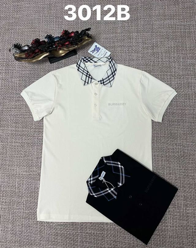 Burberry 3012 Men's Open-Chest Collar Polo Shirt, Pure Cotton Fabric, Embroider