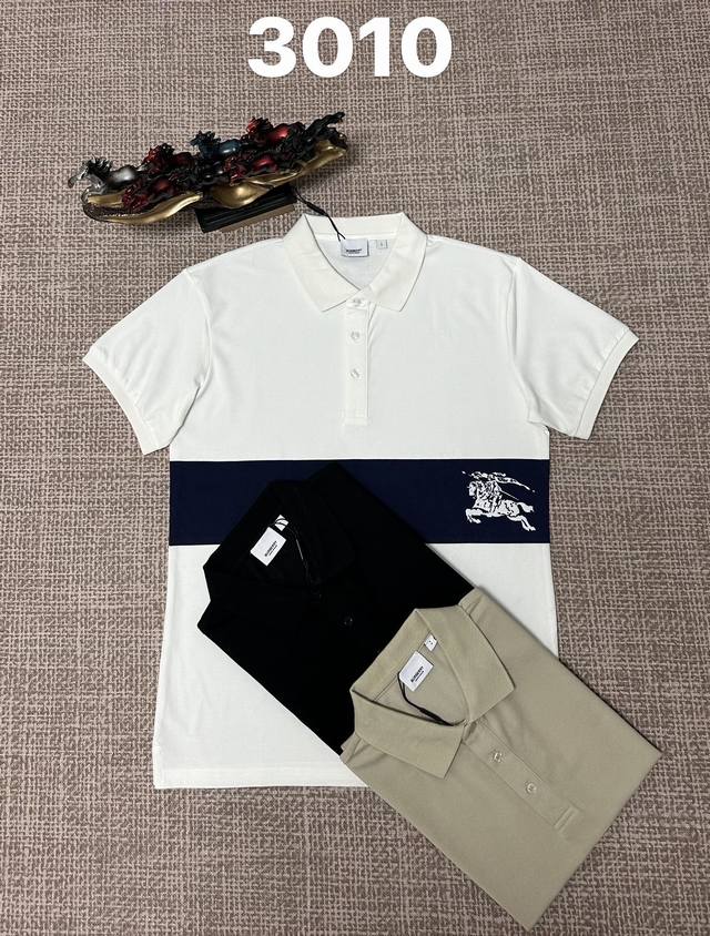 Burberry 3010 Men's Open-Chest Collar Polo Shirt, Pure Cotton Fabric, Printed F