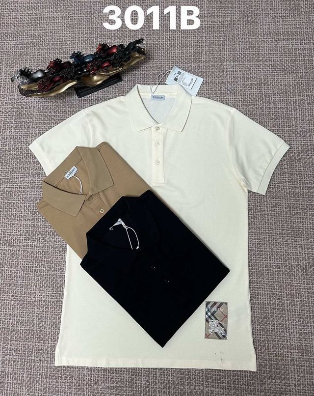 Burberry 3011B Men's Open-Chest Collar Polo Shirt, 100% Cotton Fabric, Patina P