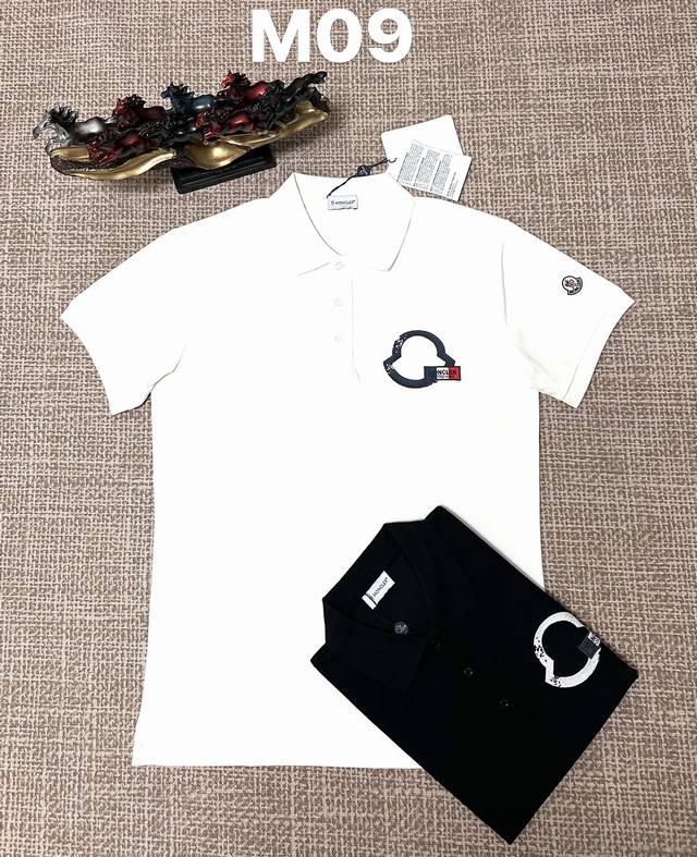 Moncler M09 Men's Open-Chest Style with Lapel Collar, Pure Cotton Fabric, Embro